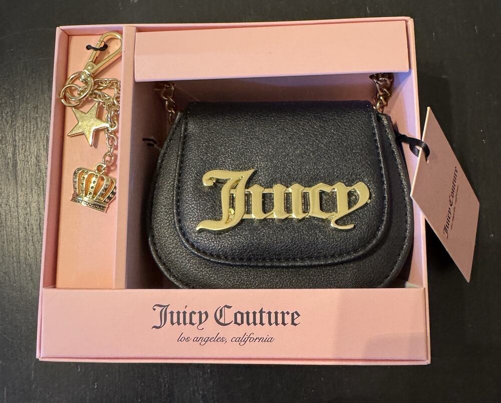 JUICY COUTURE MINI CROSSBODY & KEY RING GIFT SET CHAIN STRAP LOGO $69 NWT
